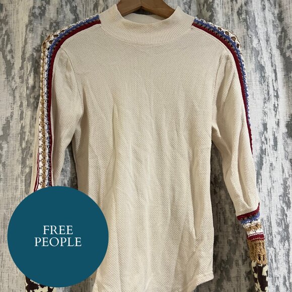 Free People Embroidered Long Sleeve Thermal Sweater - Picture 1 of 2